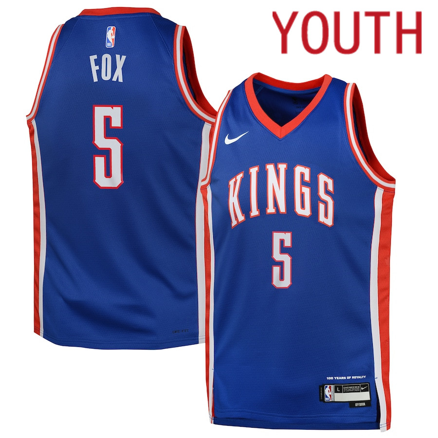 Youth Sacramento Kings #5 De Aaron Fox Nike Blue City Edition 2024-25 Swingman Player NBA Jersey->youth nba jersey->Youth Jersey